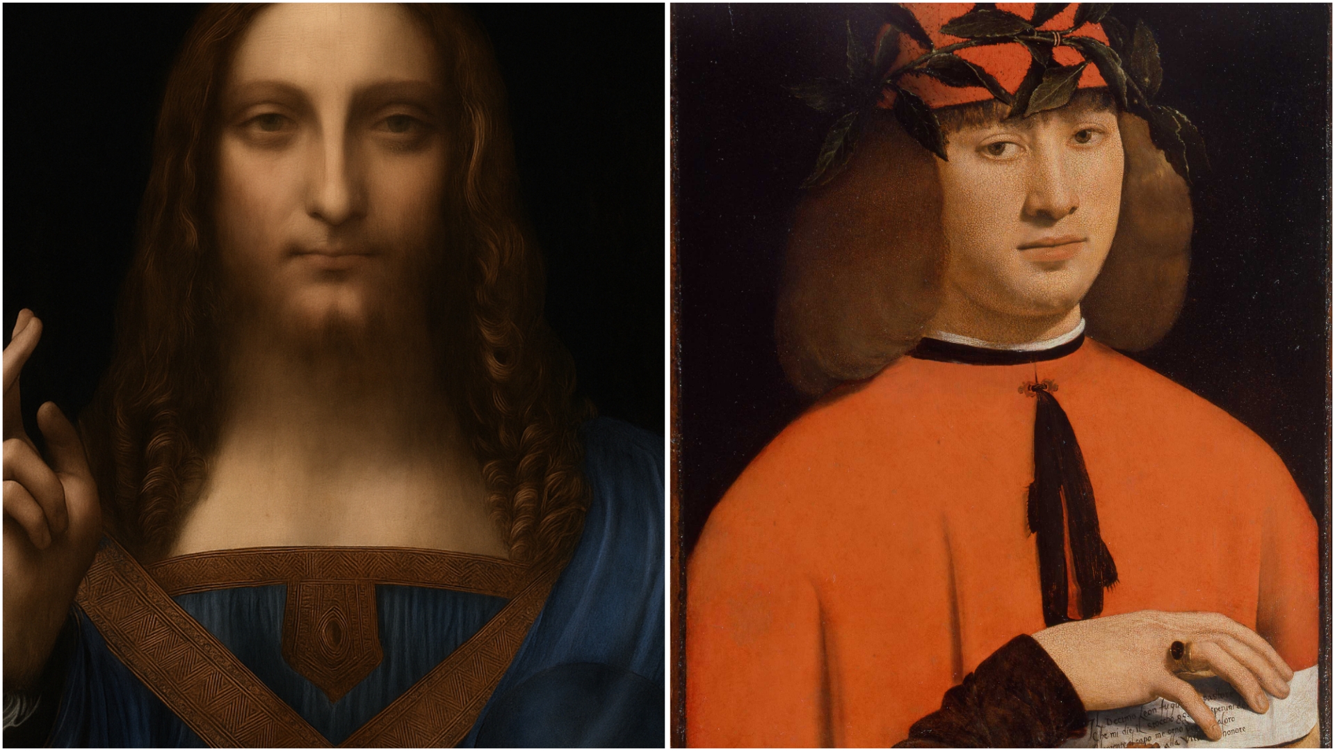 Il “Salvator Mundi” di Boltraffio (l'autore, a destra): l’opera del XVI secolo, oggetto di accesi dibattiti, è ora sottoposta allo sguardo freddo degli algoritmi per una ricostruzione “intelligente” (a sinistra). (IMMAGINI: Átila Soares / Wikimedia Commons)